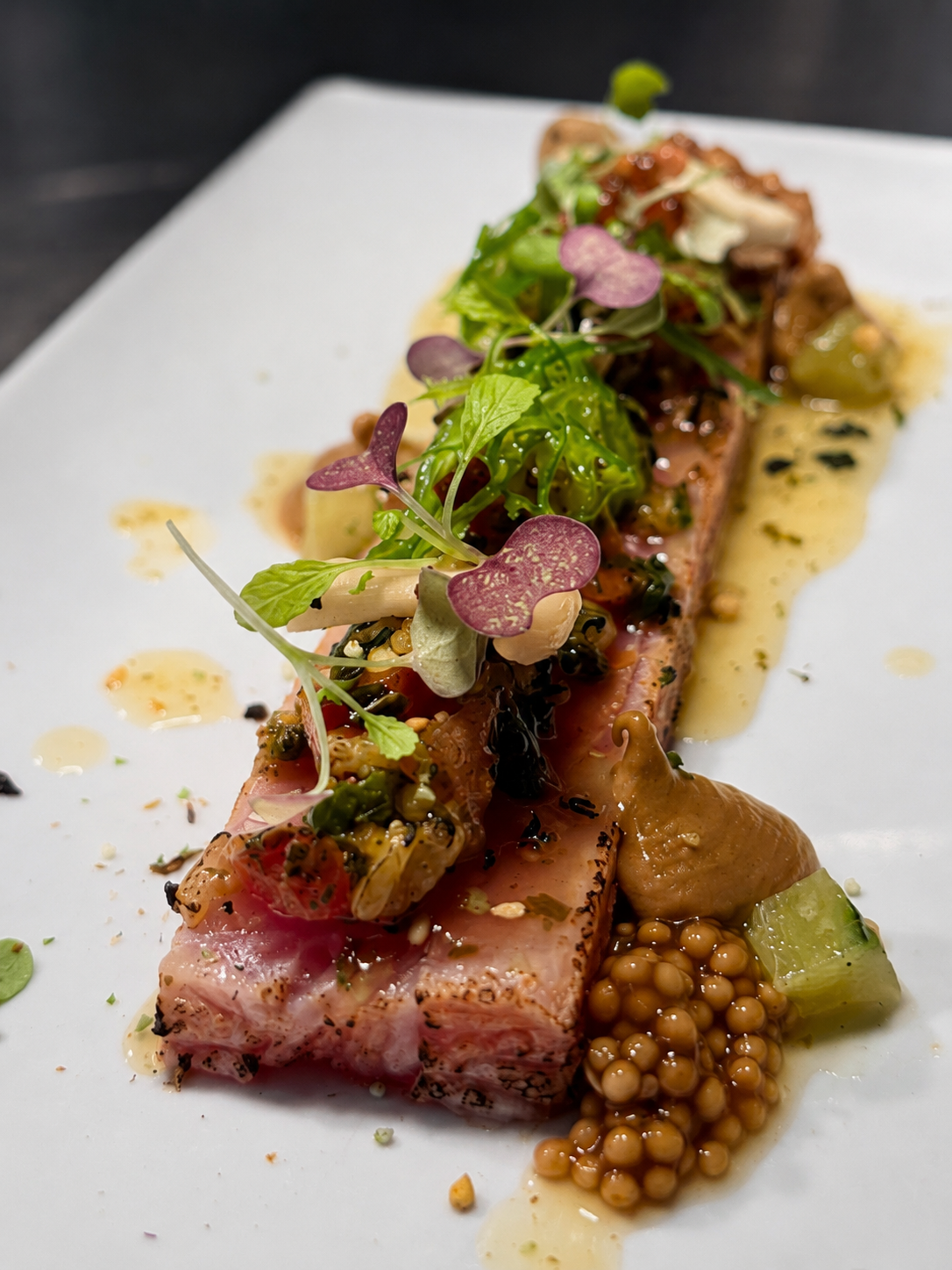 Gastronomische tonijn met microgroenten